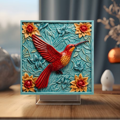 Red Hummingbird Faux 3D Ceramic Tile