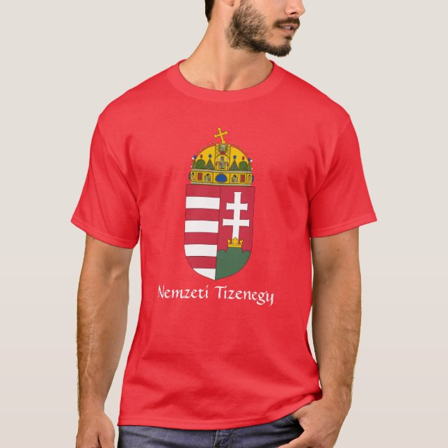 RED Hungary Coat of Arms Nemzeti Tizenegy T-Shirt (Front)