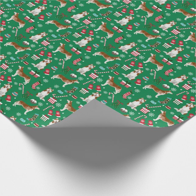Red Husky Christmas dog Wrapping Paper (Corner)