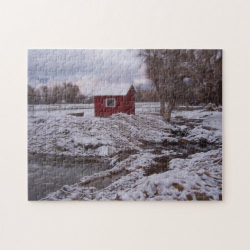 Red Hut on Frozen Pond Jigsaw Puzzle
