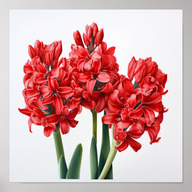 Red Hyacinth Flower Art Print Poster (Front)