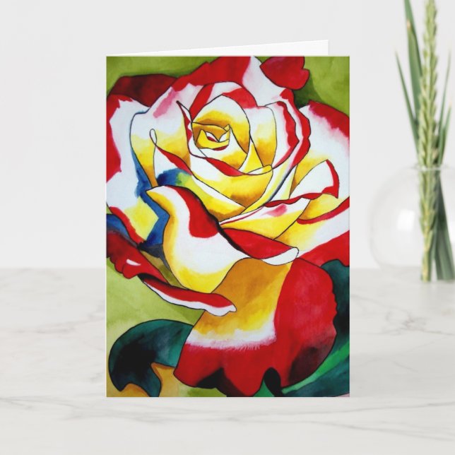 Red hybrid Tea Rose Flower Valentine's Day card (Front)