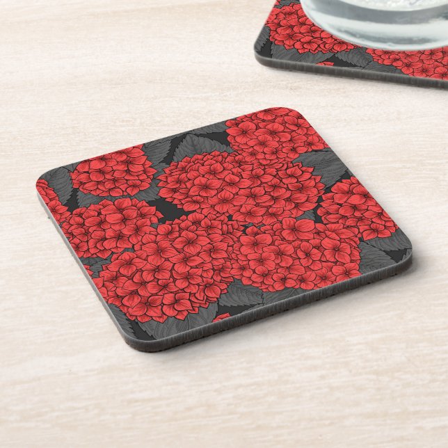 Red hydrangea beverage coaster (Left Side)