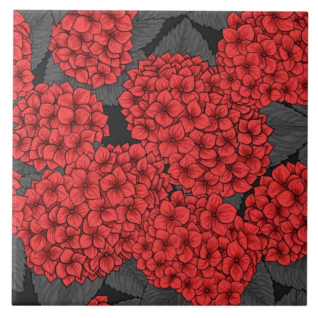 Red hydrangea ceramic tile (Front)