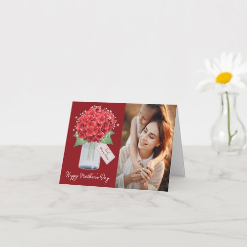Red Hydrangea Floral Photo Happy Mothers Day Card