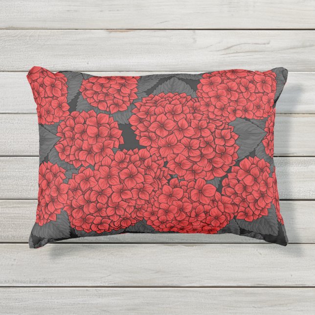 Red hydrangea outdoor pillow (Front)