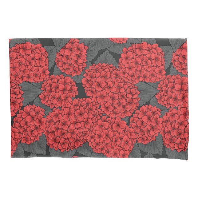 Red hydrangea pillow case (Front-Left)