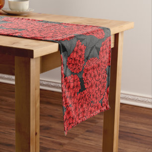 Red hydrangea short table runner
