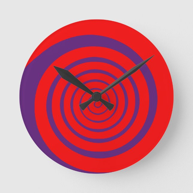red hypnotic spiral image round clock (Front)