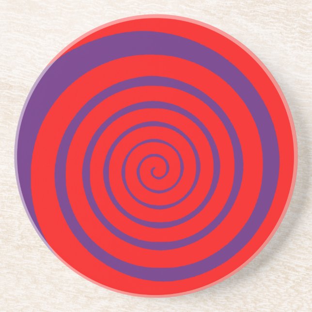 red hypnotic spiral image sandstone coaster (Front)