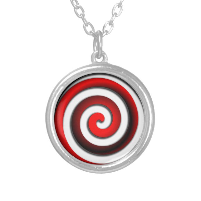 Red Hypnotic Spiral Silver Plated Necklace (Front)