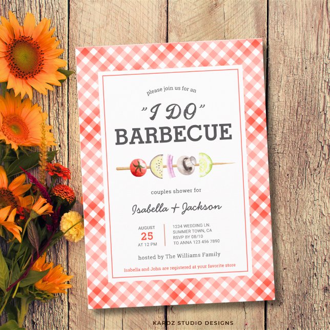 Red I DO BBQ Barbecue Wedding Shower Invitation (The front of the invitation is shown at a 5x7-inch size. Choose size, paper, + corner style.)