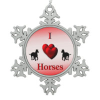 Red I Heart Horses Pewter Snowflake Ornament