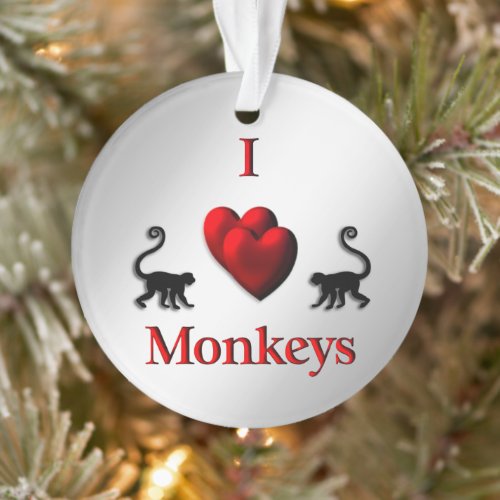 Red I Heart Monkeys Ornament