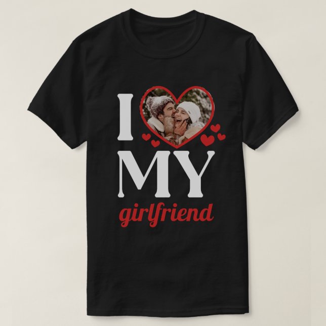 Red I Heart My Girlfriend Add Your Photo T-Shirt (Design Front)