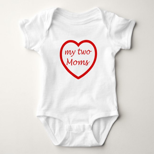 Red I Heart My Two Moms Baby Bodysuit (Front)