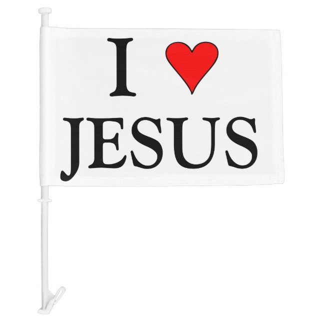 Red I love JESUS Car Flag (Front)