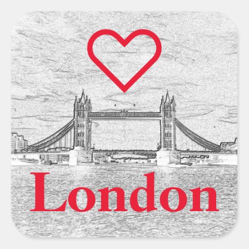 Red I LOVE LONDON Embossed Tower Bridge Square Sticker
