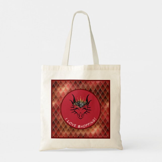 Red I Love Shopping Dragon Head & Scales Tote Bag (Back)
