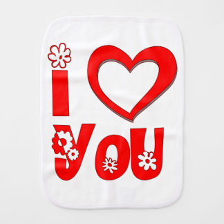 Red I Love You Baby Burp Cloth Minimalist Heart