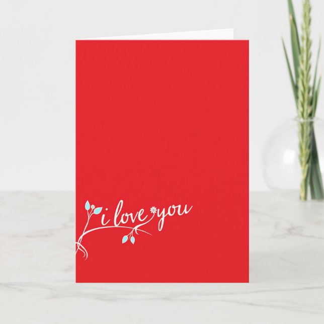 Red I Love You Floral Glossy Card (Front)