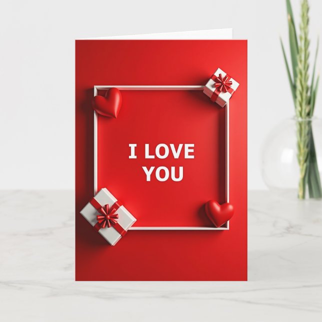 Red I Love You Hearts Faux Gold Card (Front)