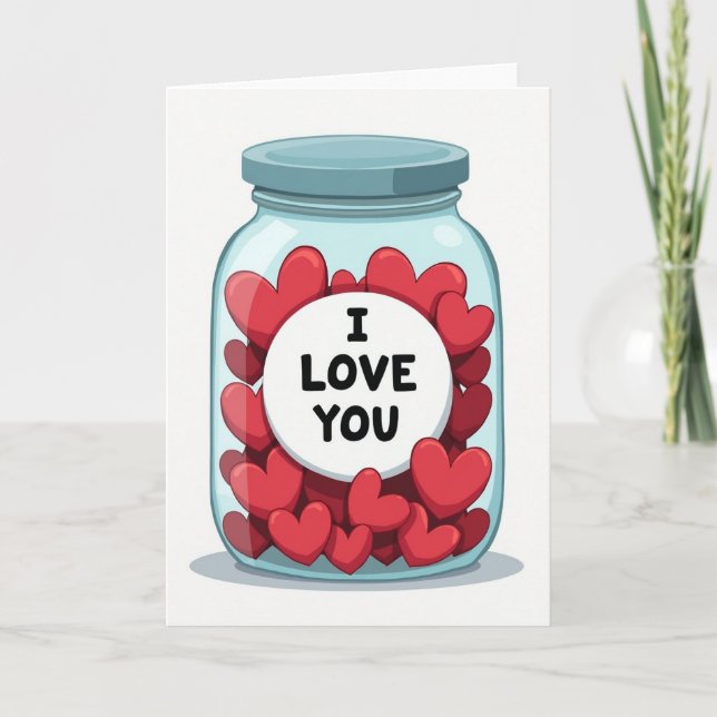 Red I Love You Hearts Jar Card (Front)
