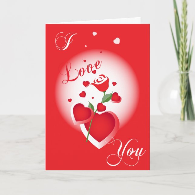 Red I Love You Hearts Valentine Card (Front)