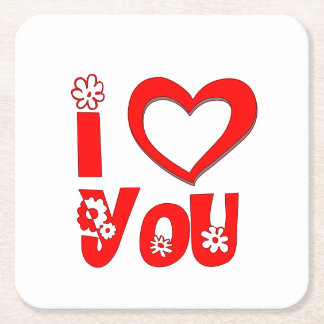 Red I Love You Minimalist Heart Paper Coaster
