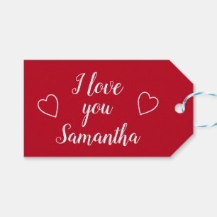 Red I Love You Personalized Name Gift Tags