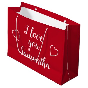 Red I Love You Personalized Name Large Gift Bag by stdjura at Zazzle