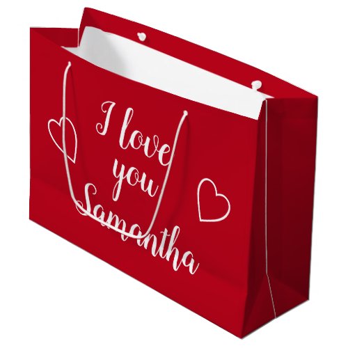 Red I Love You Personalized Name Large Gift Bag