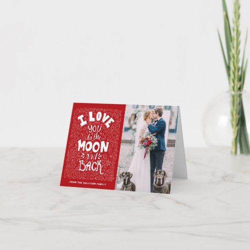Red I Love You to the Moon  Back Valentines Day Holiday Card
