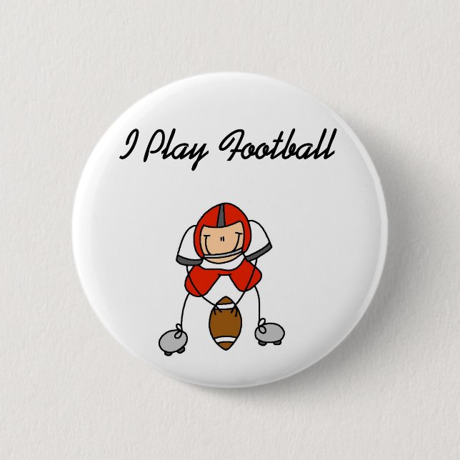 Red I Play Football Pinback Button (Front)