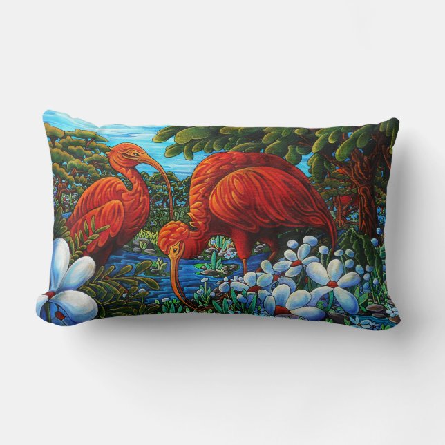 Red Ibis Original Painting 13" X 21" Throw Pillow (Front)