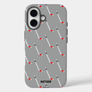 Red Ice Hockey Stick Pattern Personalized iPhone 16 Case