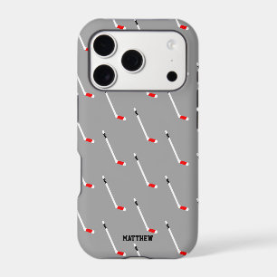 Red Ice Hockey Stick Pattern Personalized iPhone 17 Pro Case