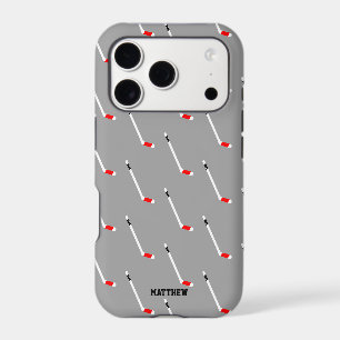 Red Ice Hockey Stick Pattern Personalized iPhone 17 Pro Case