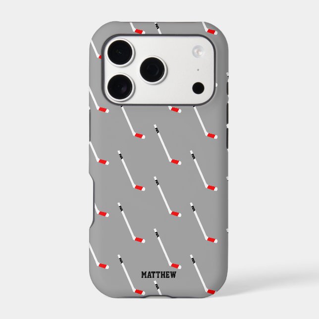 Red Ice Hockey Stick Pattern Personalized Iphone Case (Back)