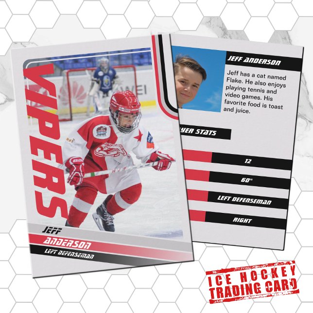 Red Ice Hockey Trading Card (Unleash your creativity with our red and black customizable ice hockey trading card )