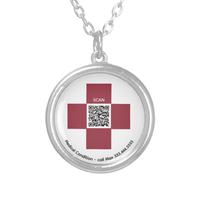 *~* Red ICE Medical Alert AP38 QR Cross Silver Plated Necklace (Front)