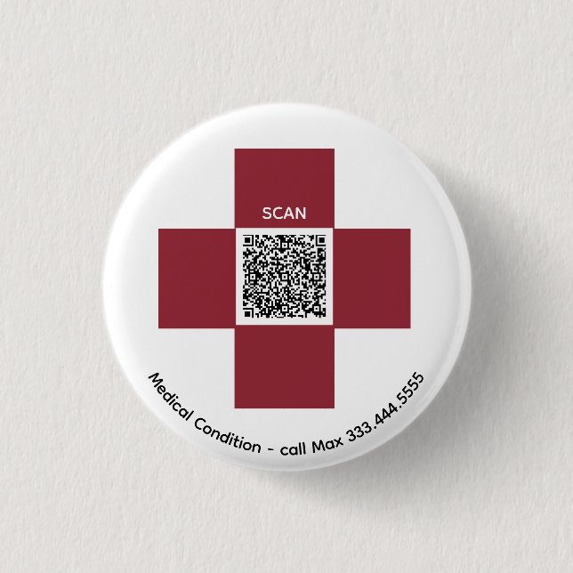 *~* Red ICE Medical Alert QR AP38 Cross  Button (Front)