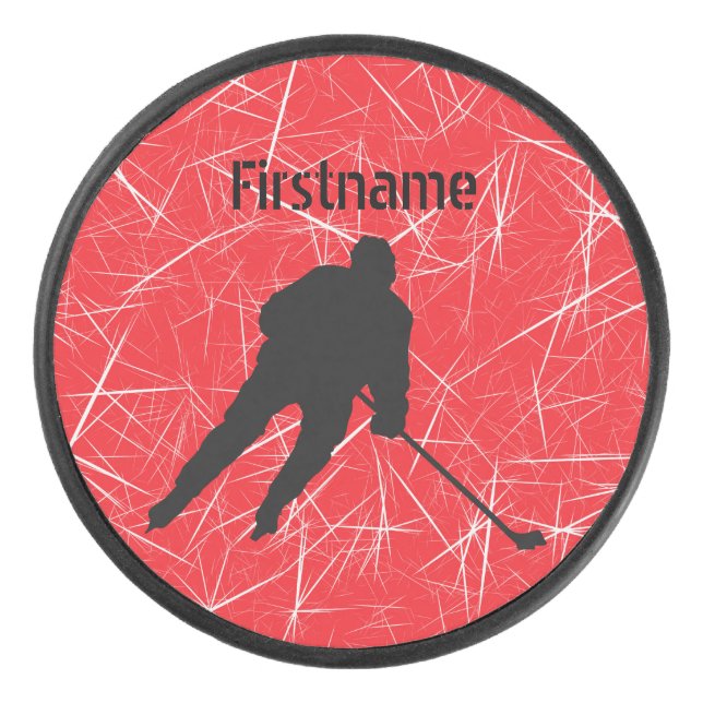 Red ice Player - Personalized Ice Hockey Puck (Front)