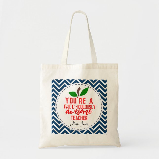 Red-iculously awesome teacher apple fashion tote bag (Front)