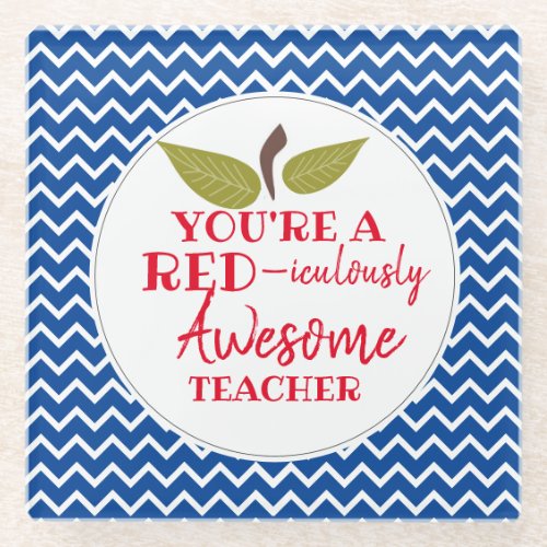 Red_iculously awesome teacher apple gift glass coaster