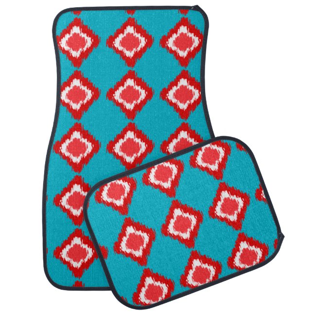 Red Ikat Diamonds Pattern Custom Car Floor Mats (Set)