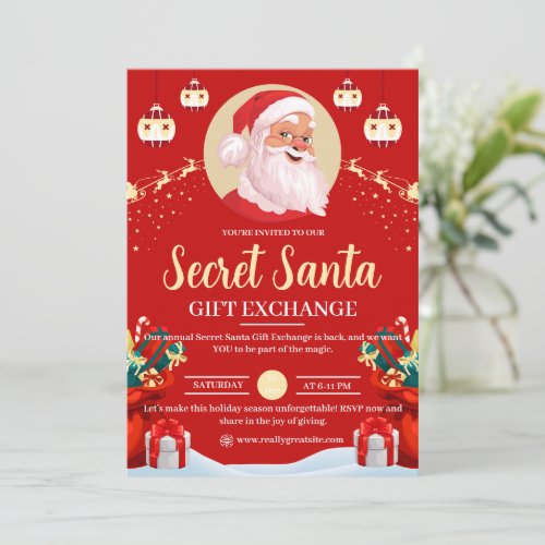 Red Illustrated Secret Santa Gift Exchange Flyer Invitation