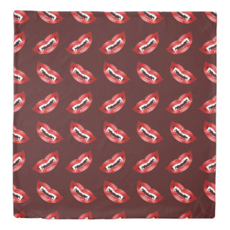 Red Illustrated Vampire Mouths Pattern Duvet Cover