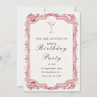 Red Illustrated Vintage Birthday Party Invitation