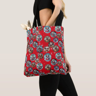 Red illustrative snowflake and dogs Santa gift Tote Bag